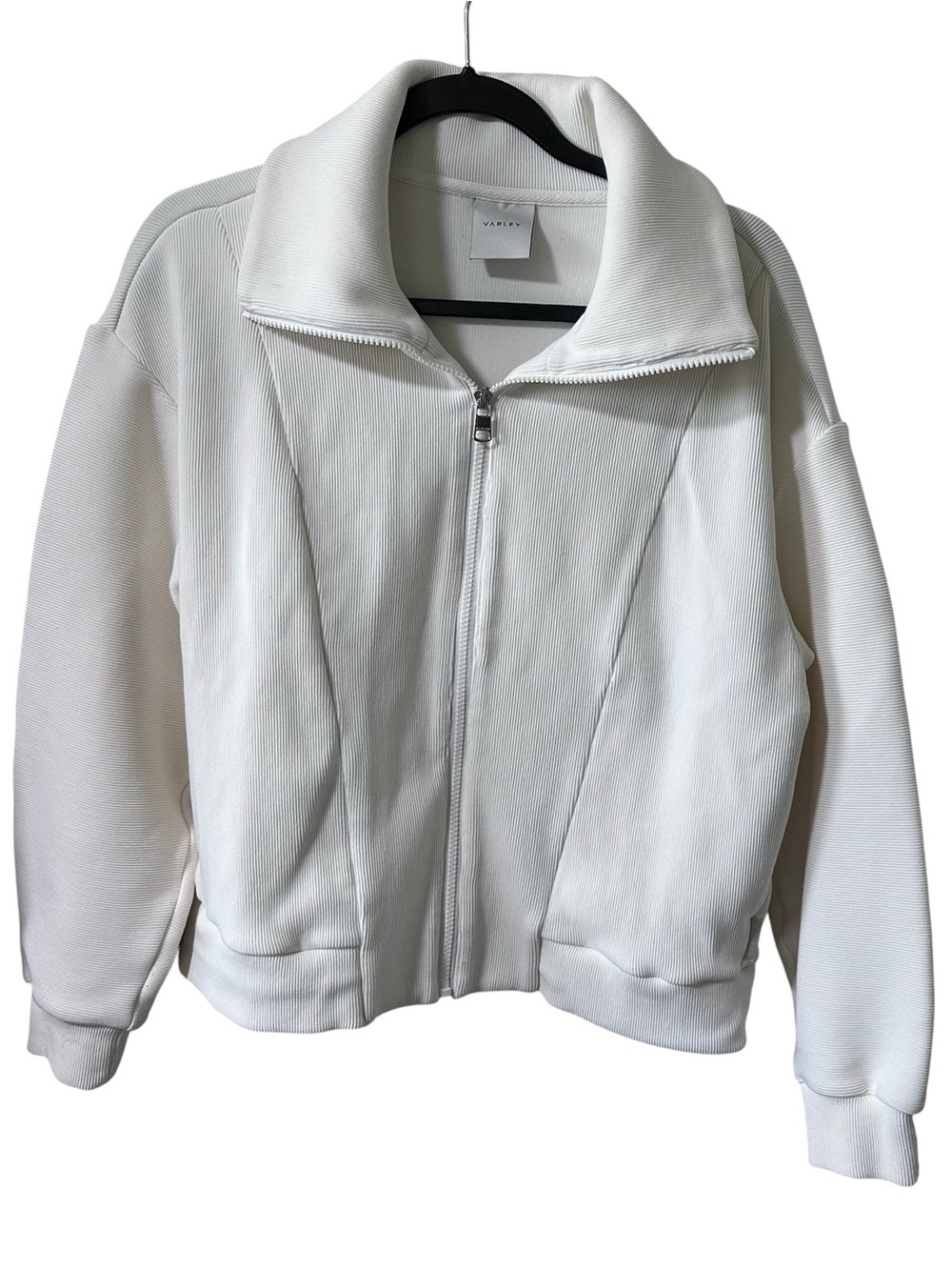 Varley Modello Ottoman Ribbed Full Zip Jacket White Large Athleisure Chic